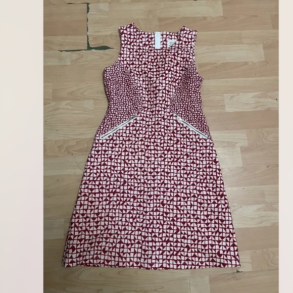 TABITHA ANTHROPOLOGIE red white geometric a-line dress size 0 Petite casual E5 - Picture 1 of 3